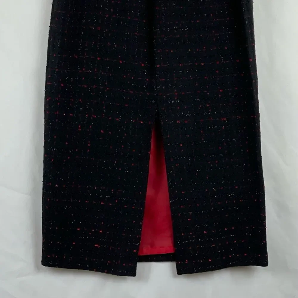 Jessica Howard Black Red Tweed Midi Skirt NWOT Size 6 Retro Chic